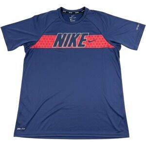 Nike Swim Mens Dri-FIT Navy Blue Star Graphic Rash Guard Shirt NESSA643 Large